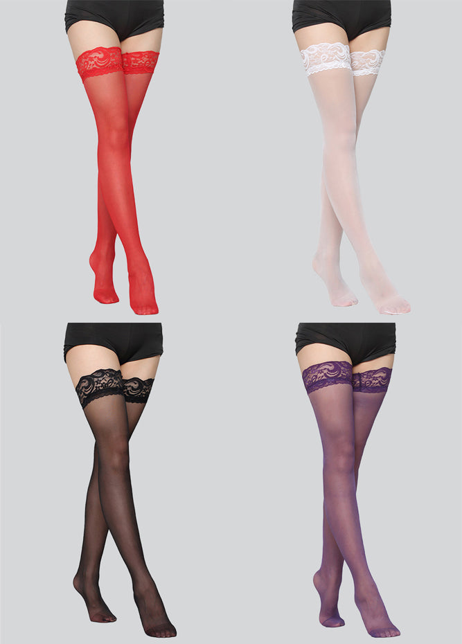 4 Pairs Thin Shaping Lace Lace Thigh High Stockings