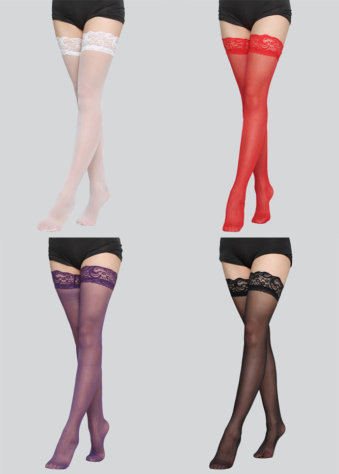 4 Pairs Thin Shaping Lace Lace Thigh High Stockings