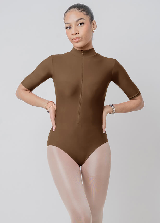 Front Zipper Half-Sleeved Leotard