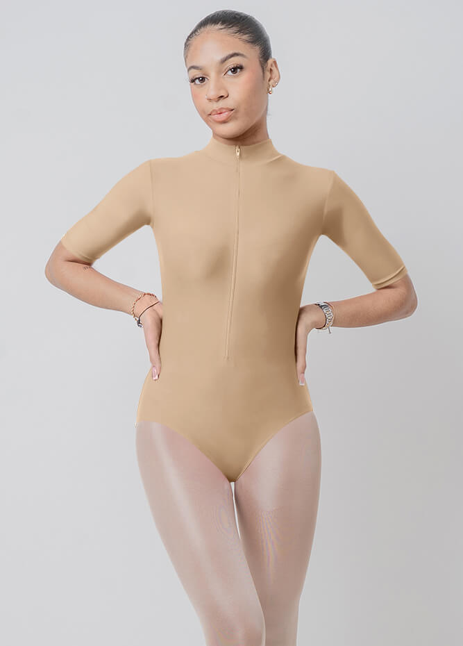 Front Zipper Half-Sleeved Leotard