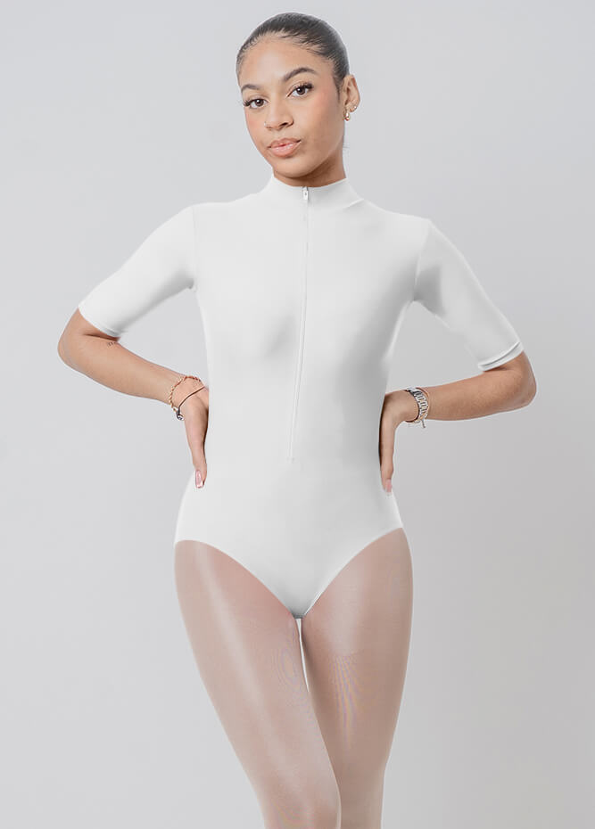 Front Zipper Half-Sleeved Leotard