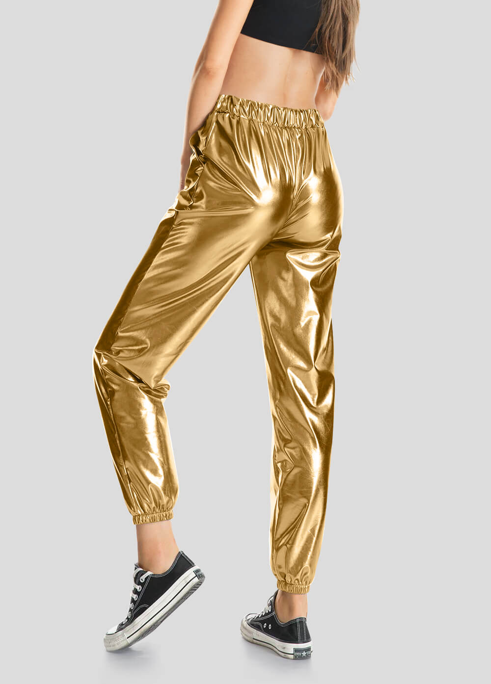 High Waisted Shiny Metallic Jogger Pants
