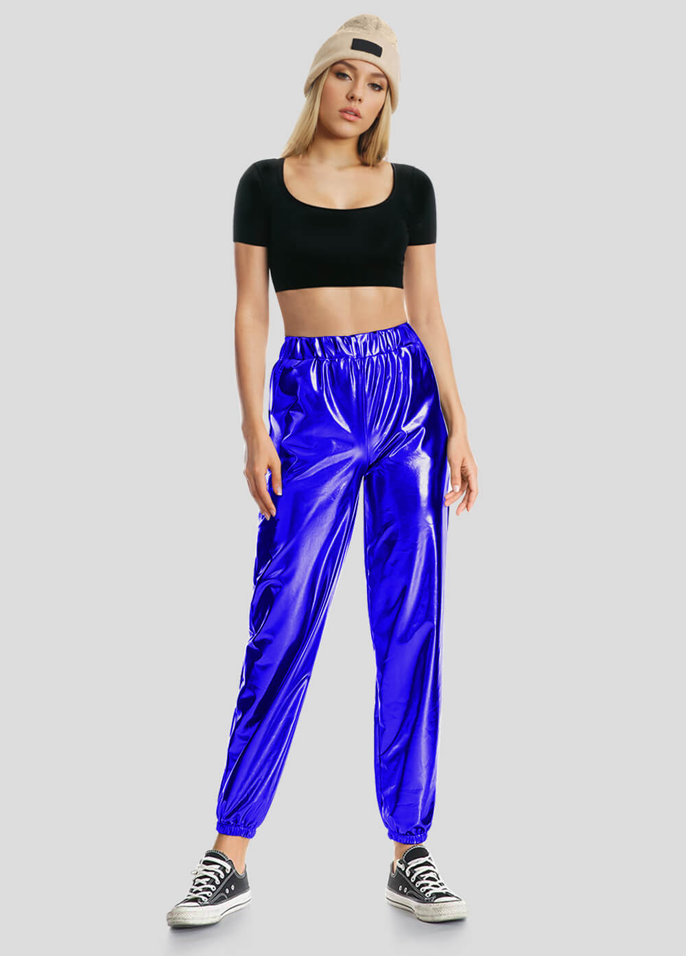 High Waisted Shiny Metallic Jogger Pants