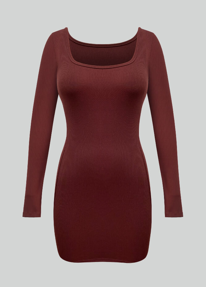 Long Sleeve Ribbed Bodycon Mini Dresses