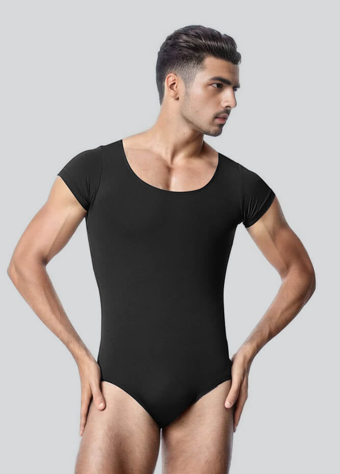 Mens Cap Sleeve Round Neckline Leotard