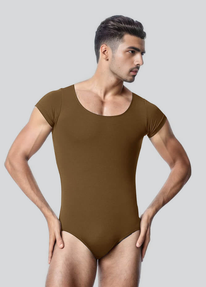 Mens Cap Sleeve Round Neckline Leotard