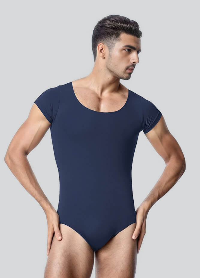 Mens Cap Sleeve Round Neckline Leotard