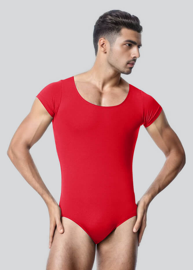 Mens Cap Sleeve Round Neckline Leotard