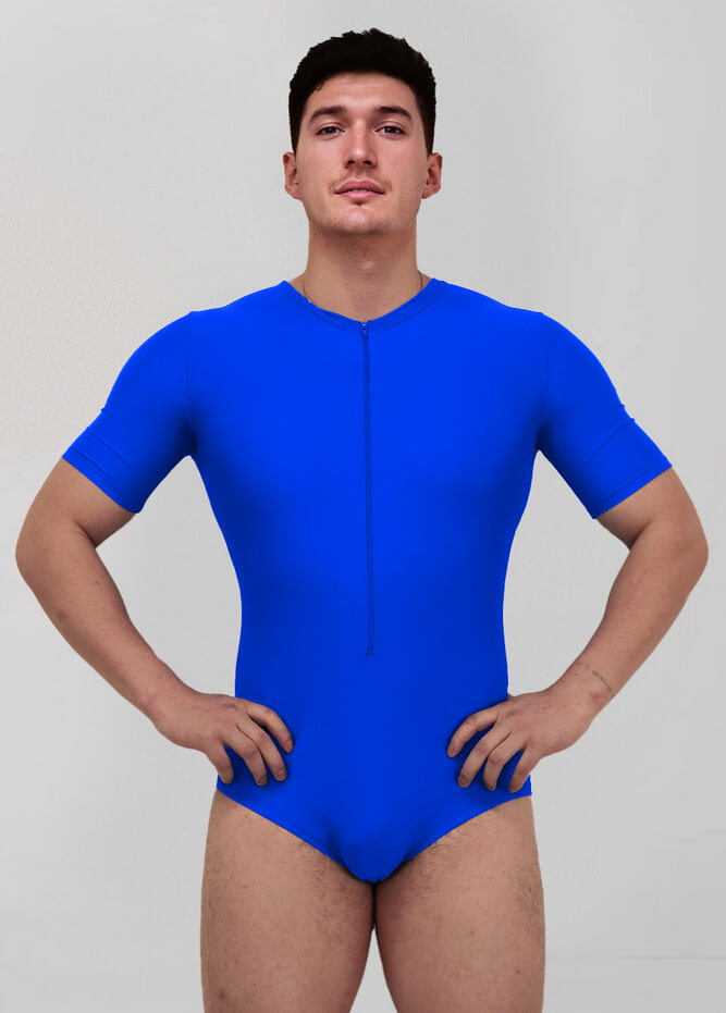 Mens Half Sleeve Zip Front Leotard