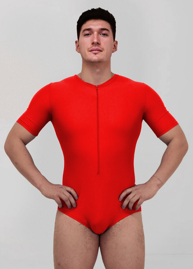 Mens Half Sleeve Zip Front Leotard