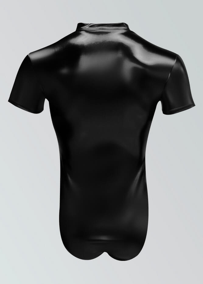 Mens Metallic Shiny Short Sleeve Zip Front Leotard