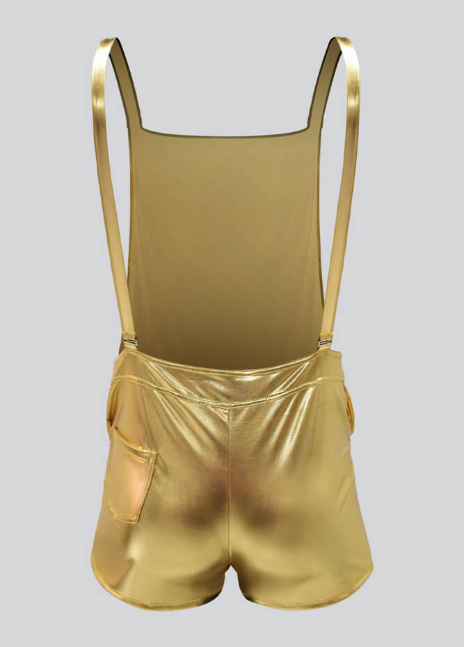 Mens Shiny Metallic Short Overall With Pockets