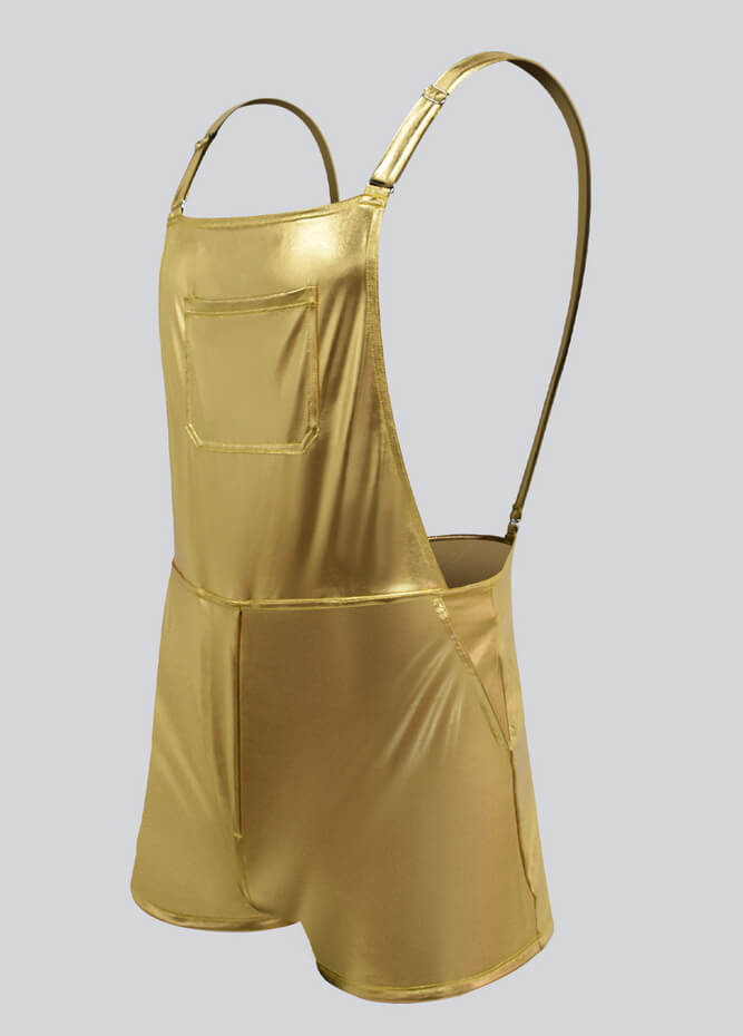 Mens Shiny Metallic Short Overall With Pockets