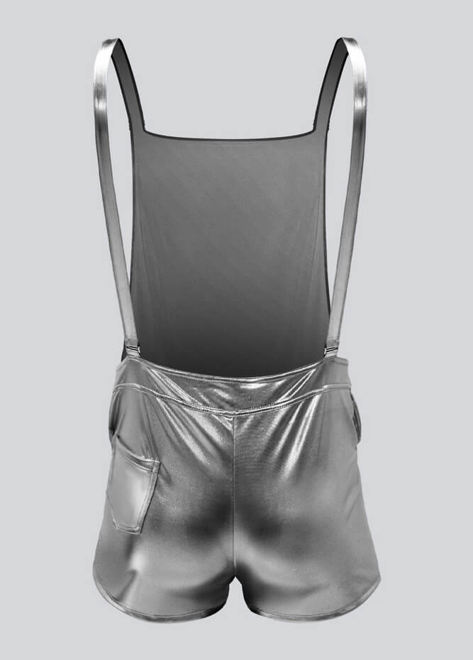 Mens Shiny Metallic Short Overall With Pockets