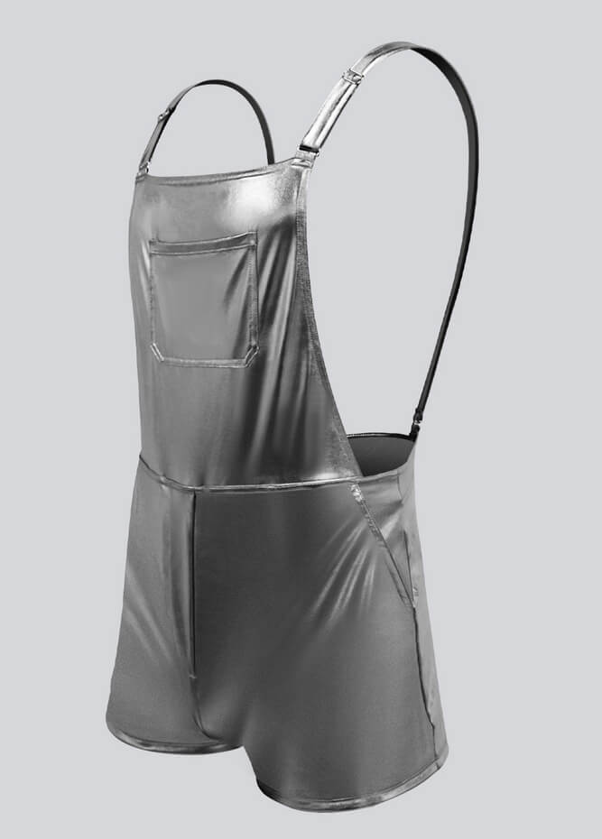 Mens Shiny Metallic Short Overall With Pockets