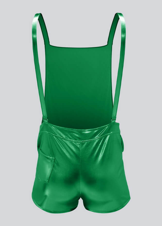 Mens Shiny Metallic Short Overall With Pockets