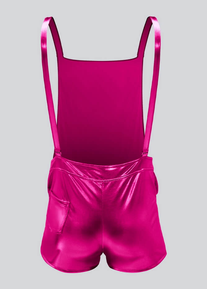 Mens Shiny Metallic Short Overall With Pockets