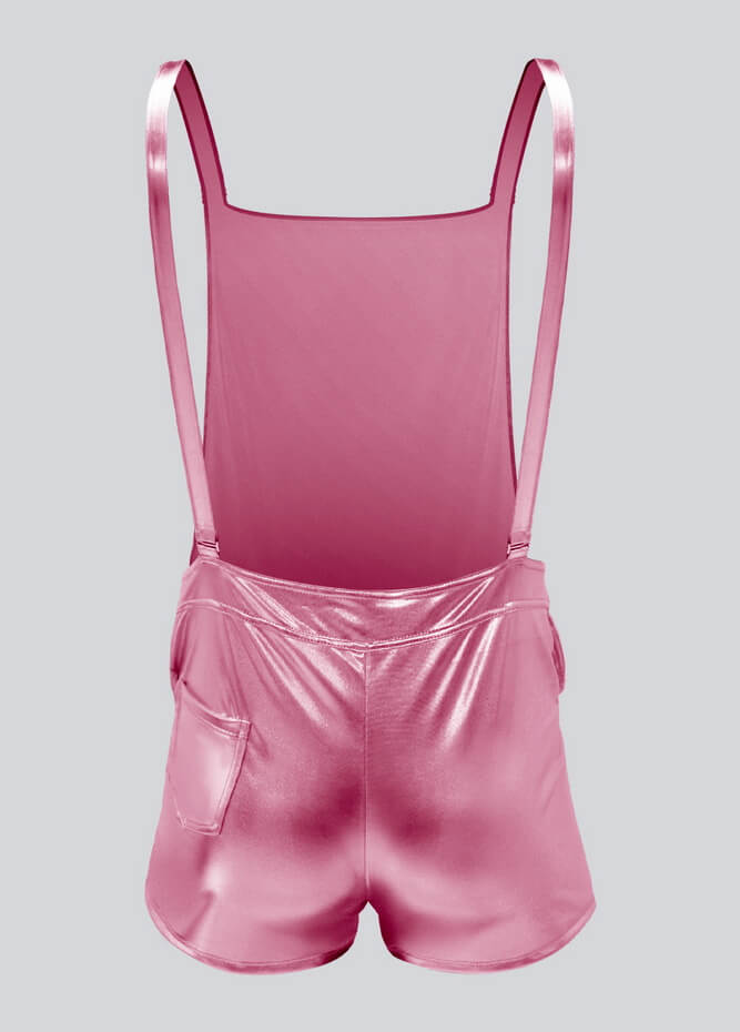 Mens Shiny Metallic Short Overall With Pockets