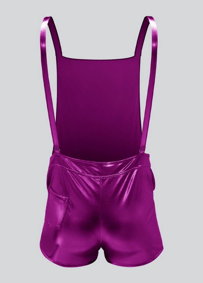Mens Shiny Metallic Short Overall With Pockets