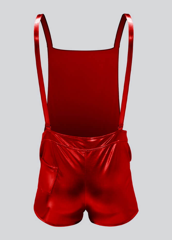 Mens Shiny Metallic Short Overall With Pockets