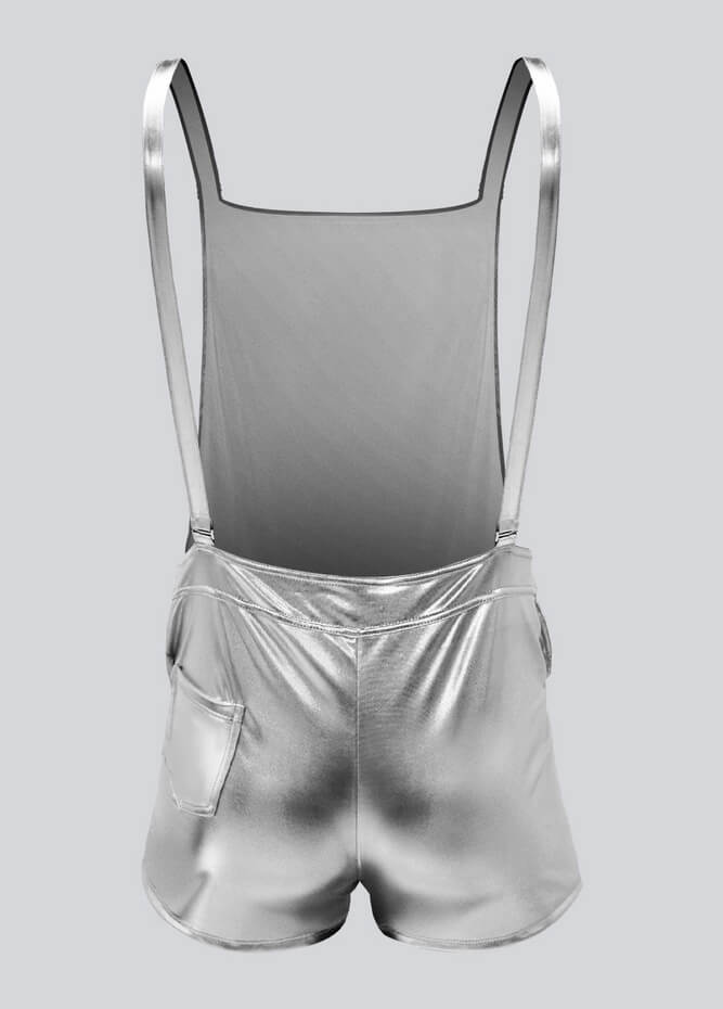 Mens Shiny Metallic Short Overall With Pockets