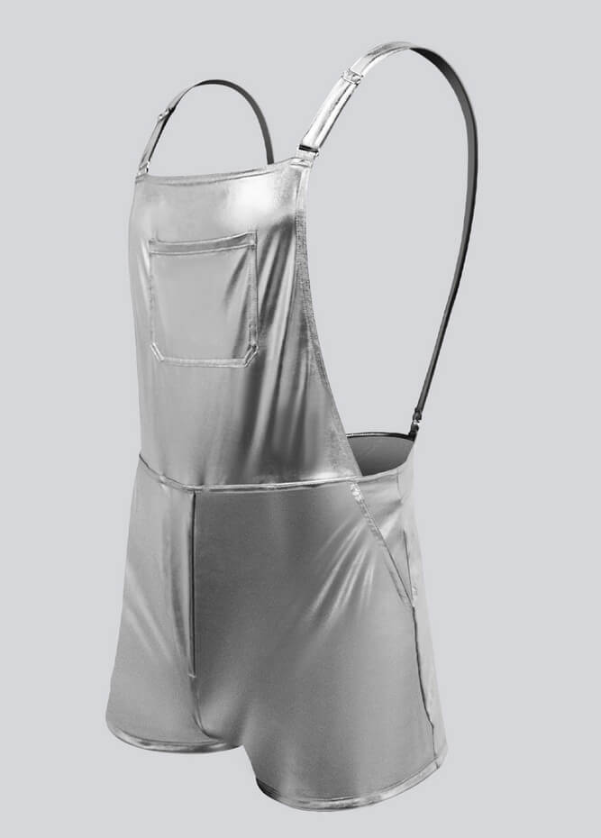 Mens Shiny Metallic Short Overall With Pockets