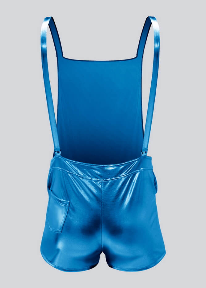 Mens Shiny Metallic Short Overall With Pockets