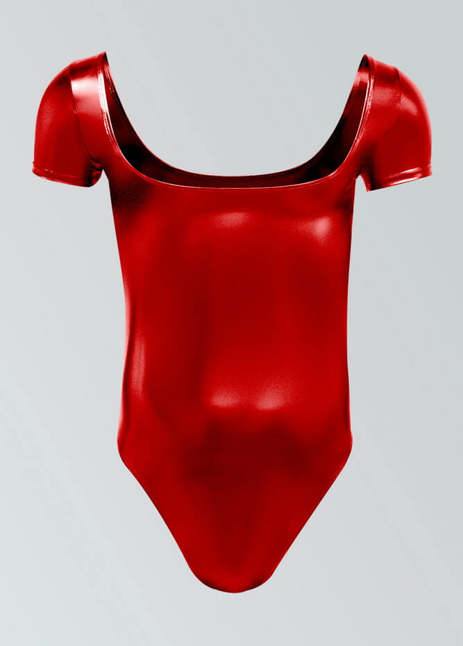 Mens Shiny Metallic Short Sleeve Square Neck Thong Leotard
