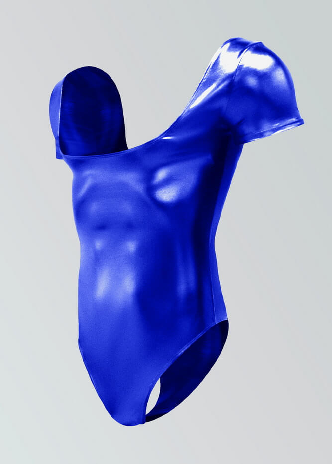 Mens Shiny Metallic Short Sleeve Square Neck Thong Leotard
