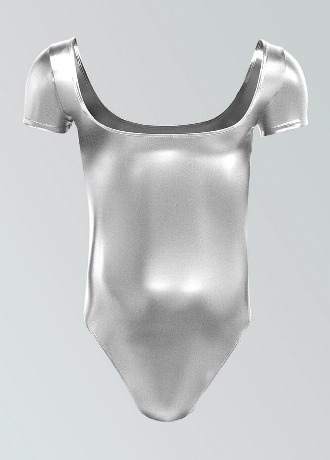 Mens Shiny Metallic Short Sleeve Square Neck Thong Leotard