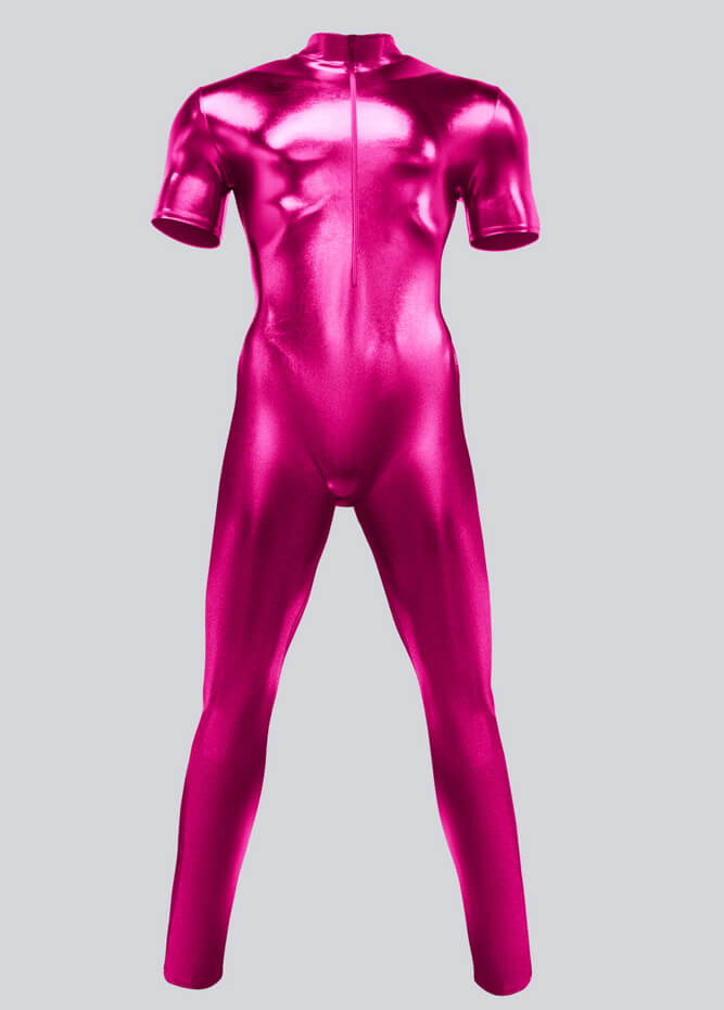 Mens Short Sleeve Futuristic Shiny Metallic Unitard