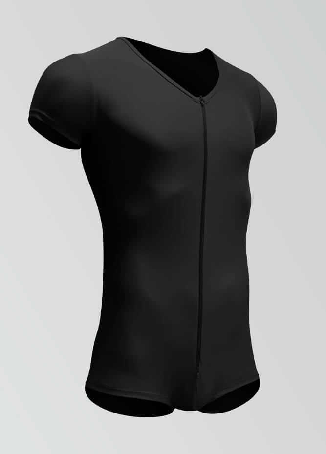 Mens Short Sleeve Two-Way Zipper Romper