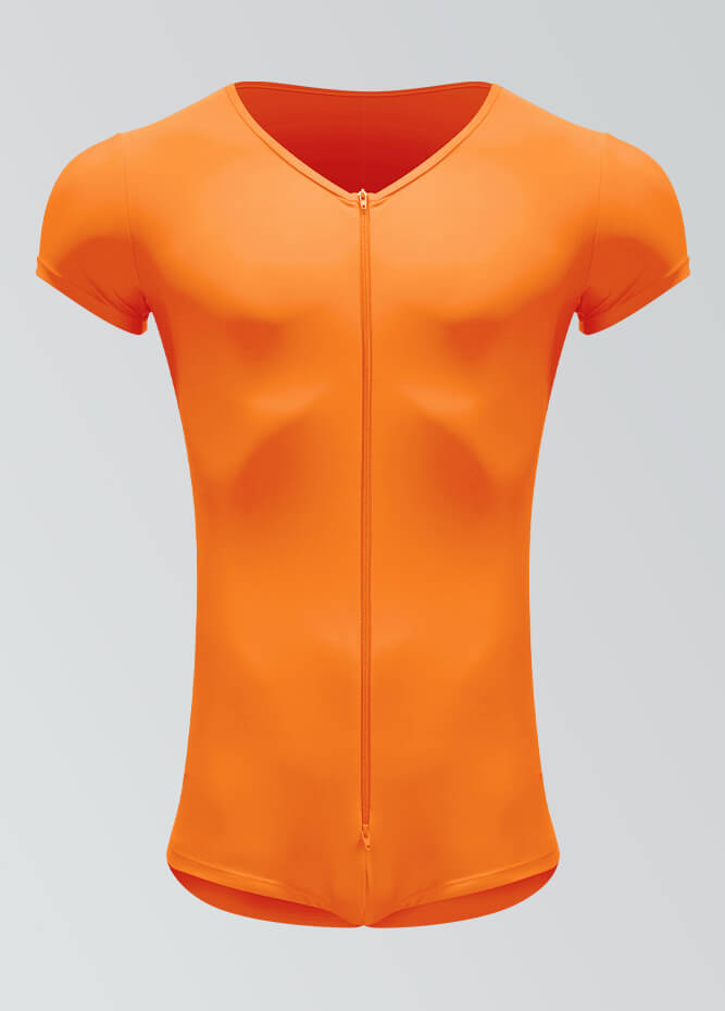 Mens Short Sleeve Two-Way Zipper Romper