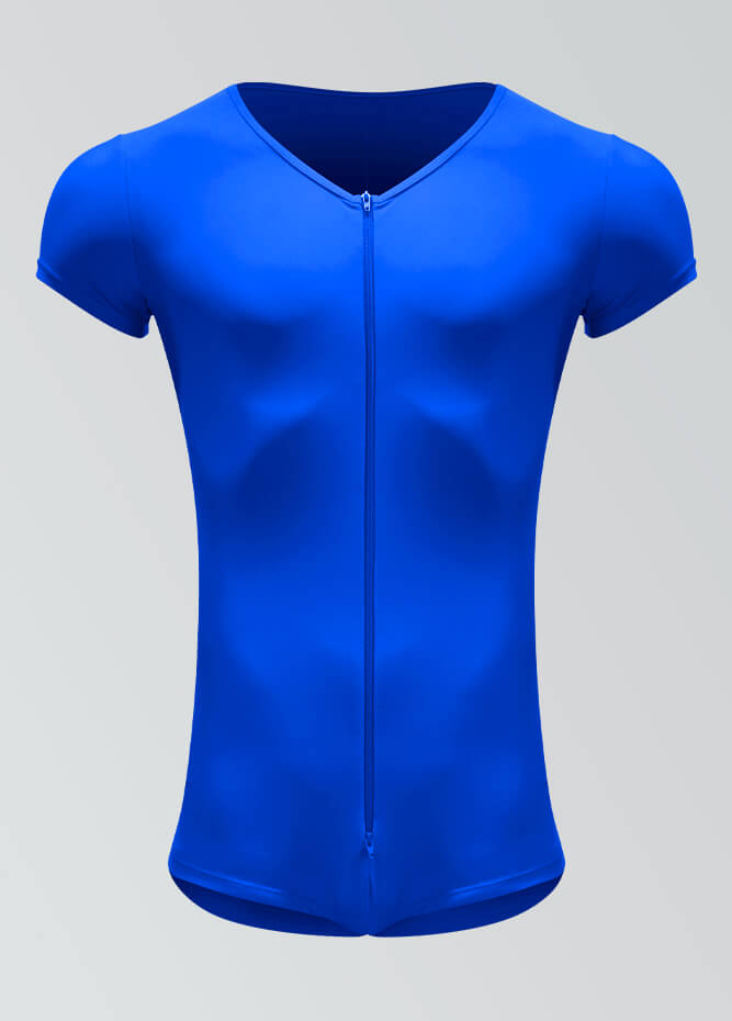 Mens Short Sleeve Two-Way Zipper Romper