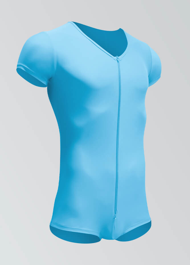 Mens Short Sleeve Two-Way Zipper Romper