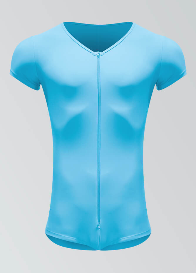 Mens Short Sleeve Two-Way Zipper Romper