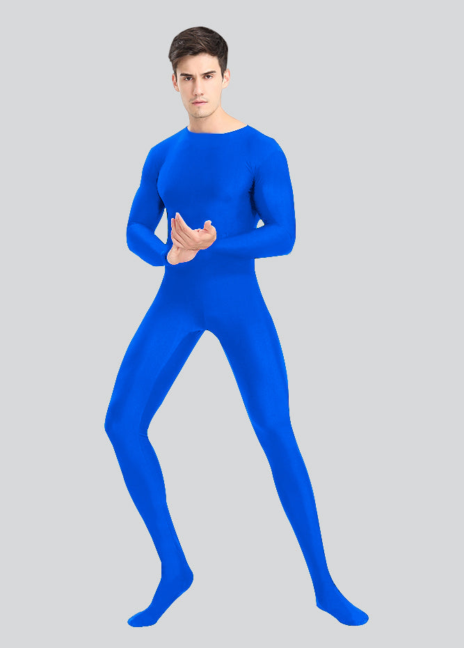 Mens Spandex Long Sleeve Unitard with Footed