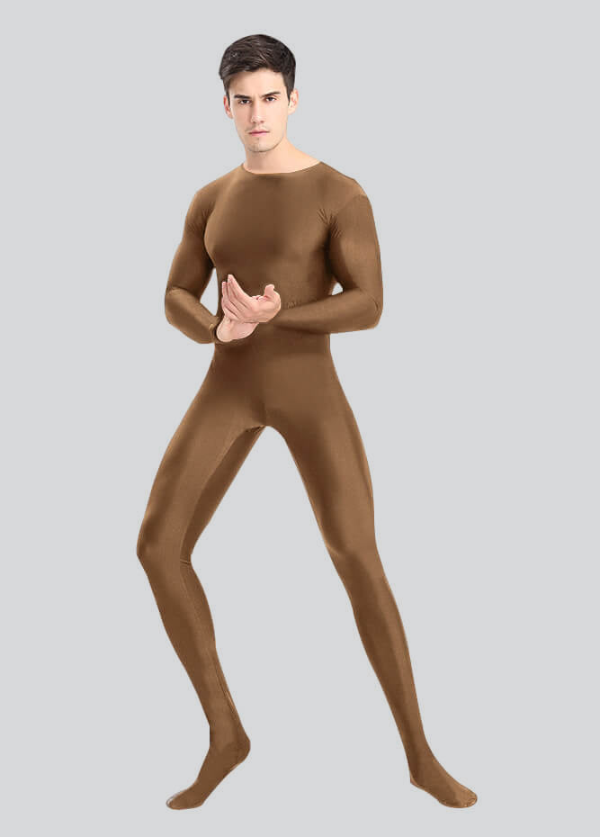 Mens Spandex Long Sleeve Unitard with Footed