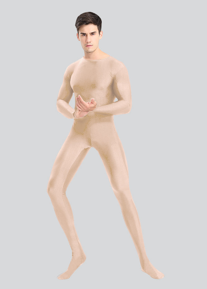 Mens Spandex Long Sleeve Unitard with Footed