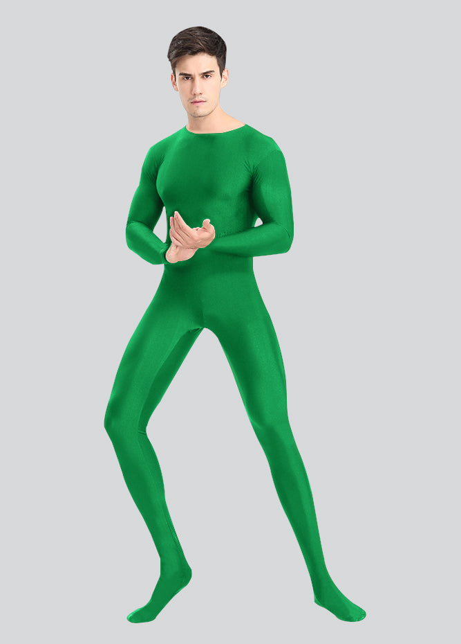 Mens Spandex Long Sleeve Unitard with Footed
