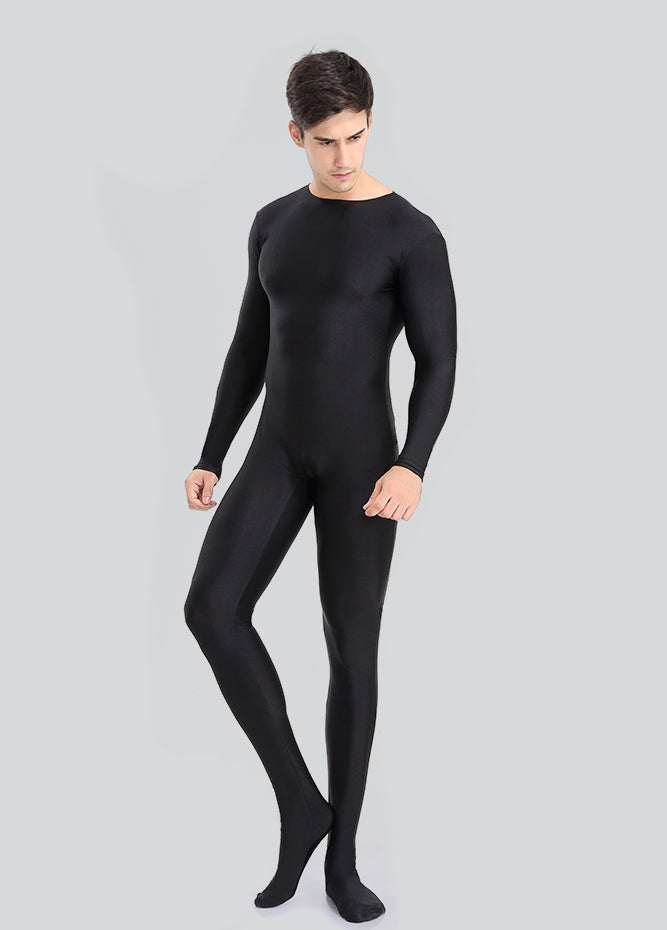 Mens Spandex Long Sleeve Unitard with Footed