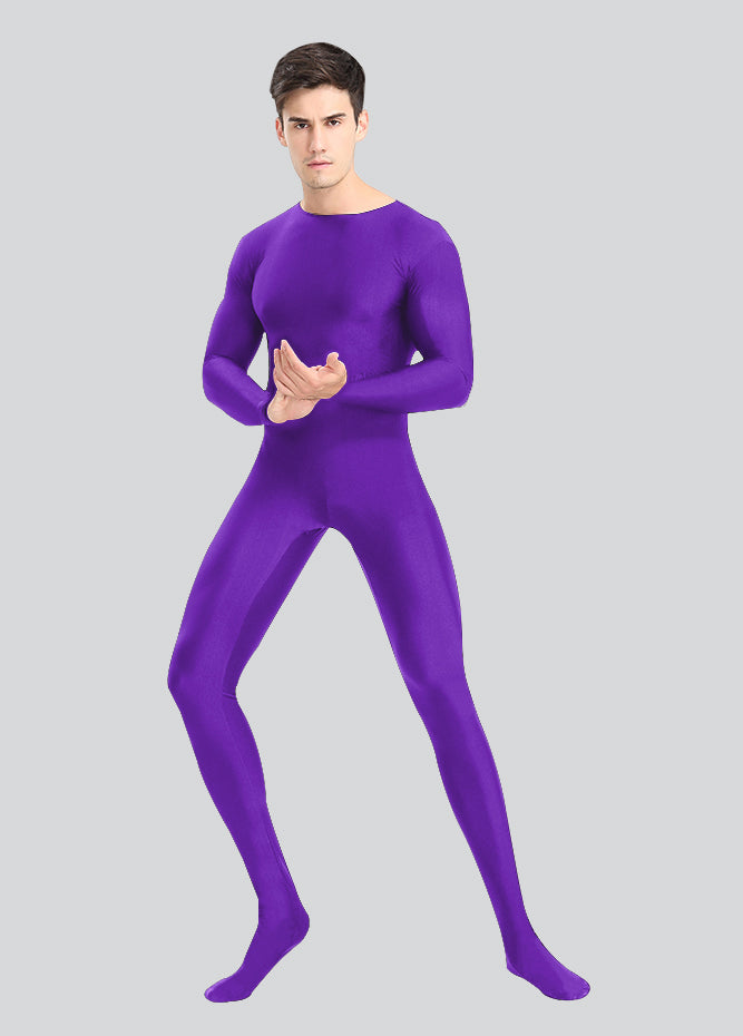 Mens Spandex Long Sleeve Unitard with Footed