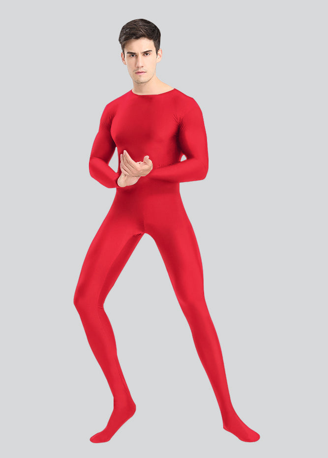 Mens Spandex Long Sleeve Unitard with Footed