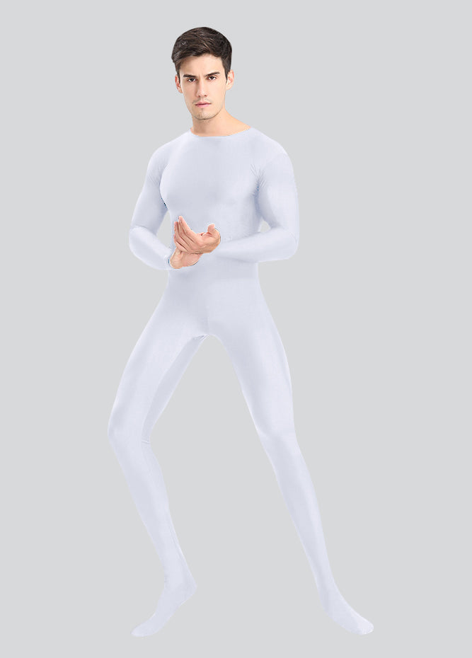 Mens Spandex Long Sleeve Unitard with Footed