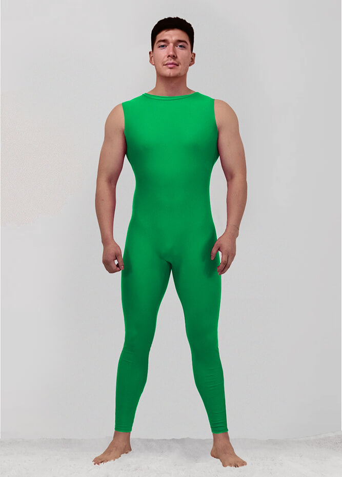 Mens Spandex Sleeveless Back Zipper Unitard