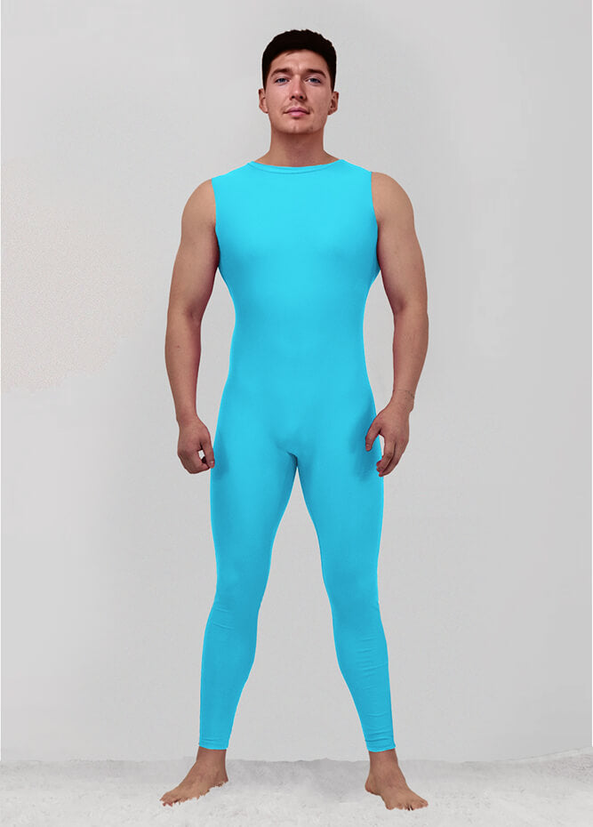 Mens Spandex Sleeveless Back Zipper Unitard