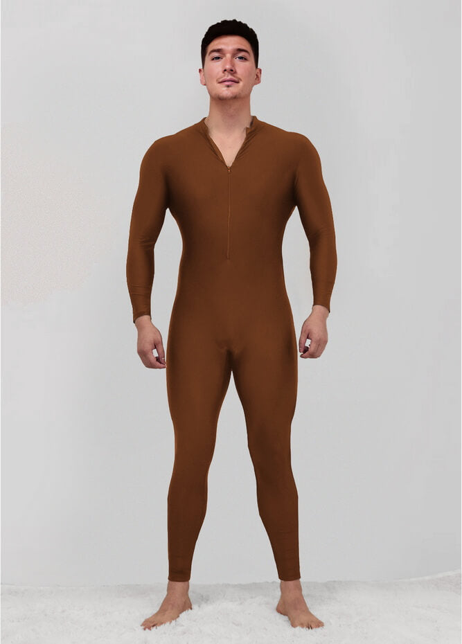 Mens Zip Front Spandex Long Sleeve Unitard