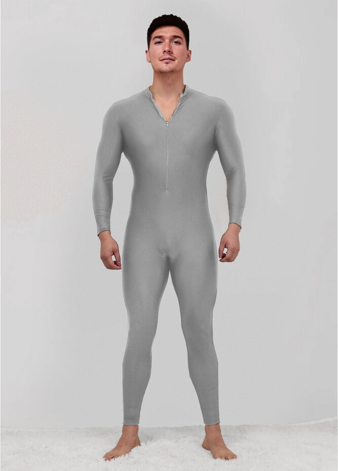 Mens Zip Front Spandex Long Sleeve Unitard