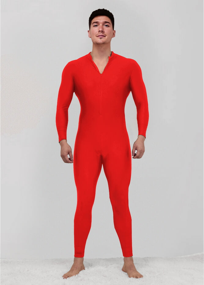Mens Zip Front Spandex Long Sleeve Unitard