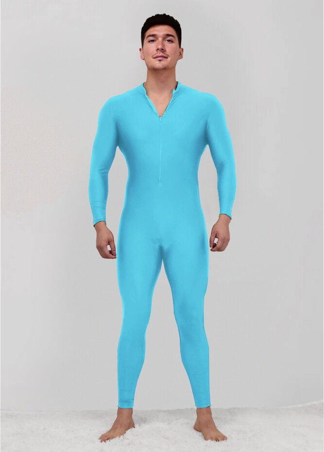 Mens Zip Front Spandex Long Sleeve Unitard